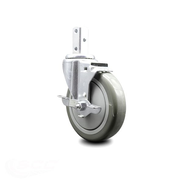5 Inch Gray Polyurethane Wheel Swivel 7/8 Inch Square Stem Caster with Brake